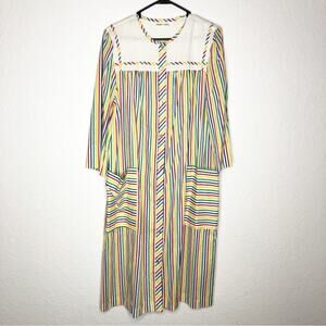 Vintage Models Coat white rainbow striped snap front house coat